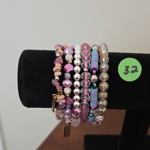 Erimish Pink and Purple Beaded Bracelet Set